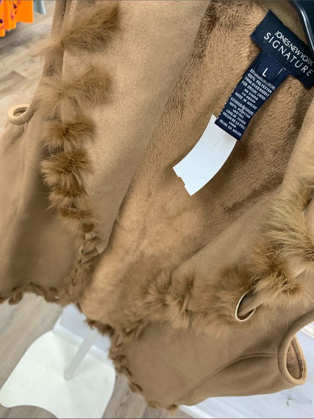 Signature Camel Faux Shearling Vest with Braided Trim - Picture 6 of 6
